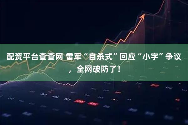 配资平台查查网 雷军“自杀式”回应“小字”争议，全网破防了！